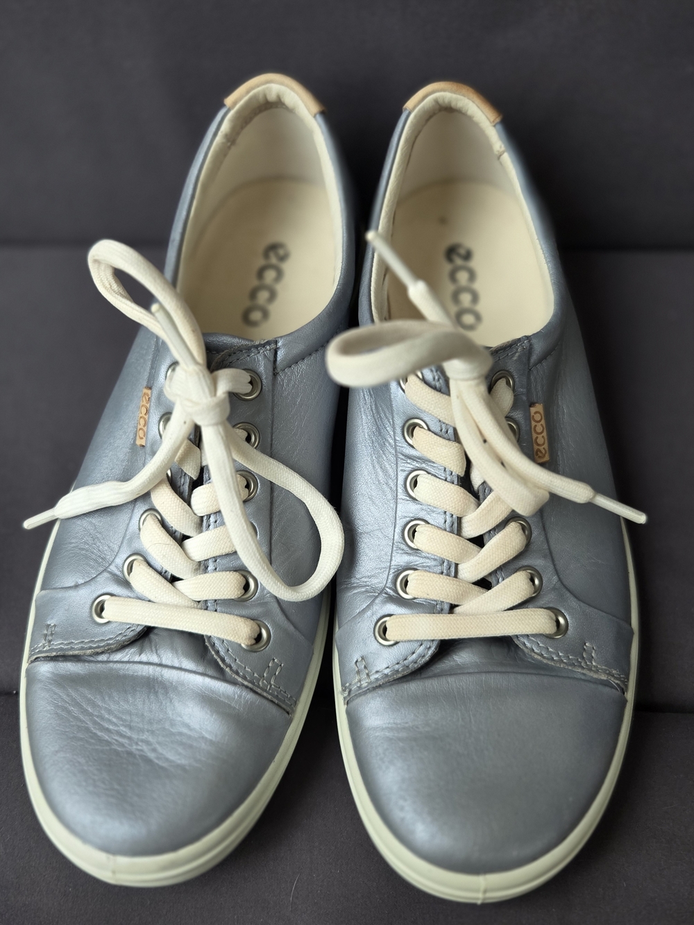ECCO Women's Leather Casual Sneakers in Steel Blue